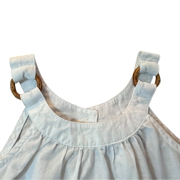 Janie and Jack white with green floral trim with wooden rings on shoulder K139 - Picture 5 of 6
